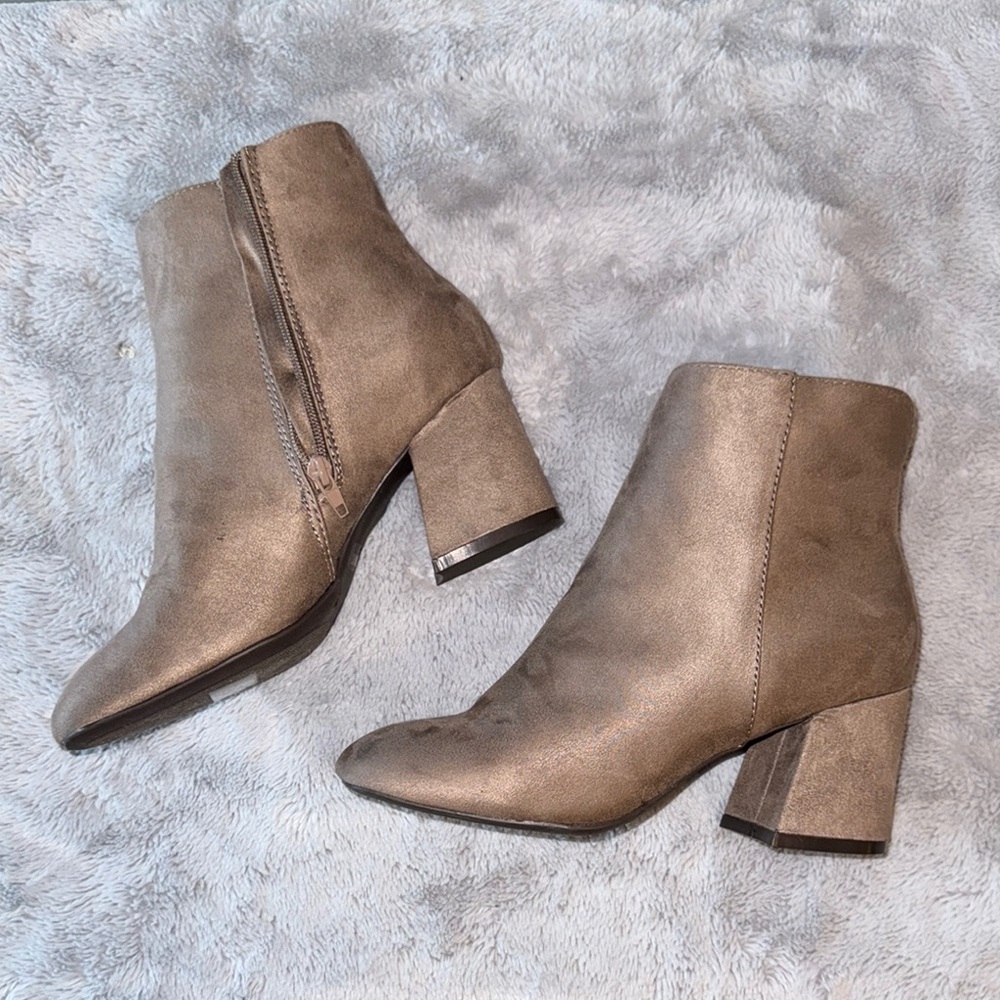Light Brown Suede Chunky Heel Ankle Boots